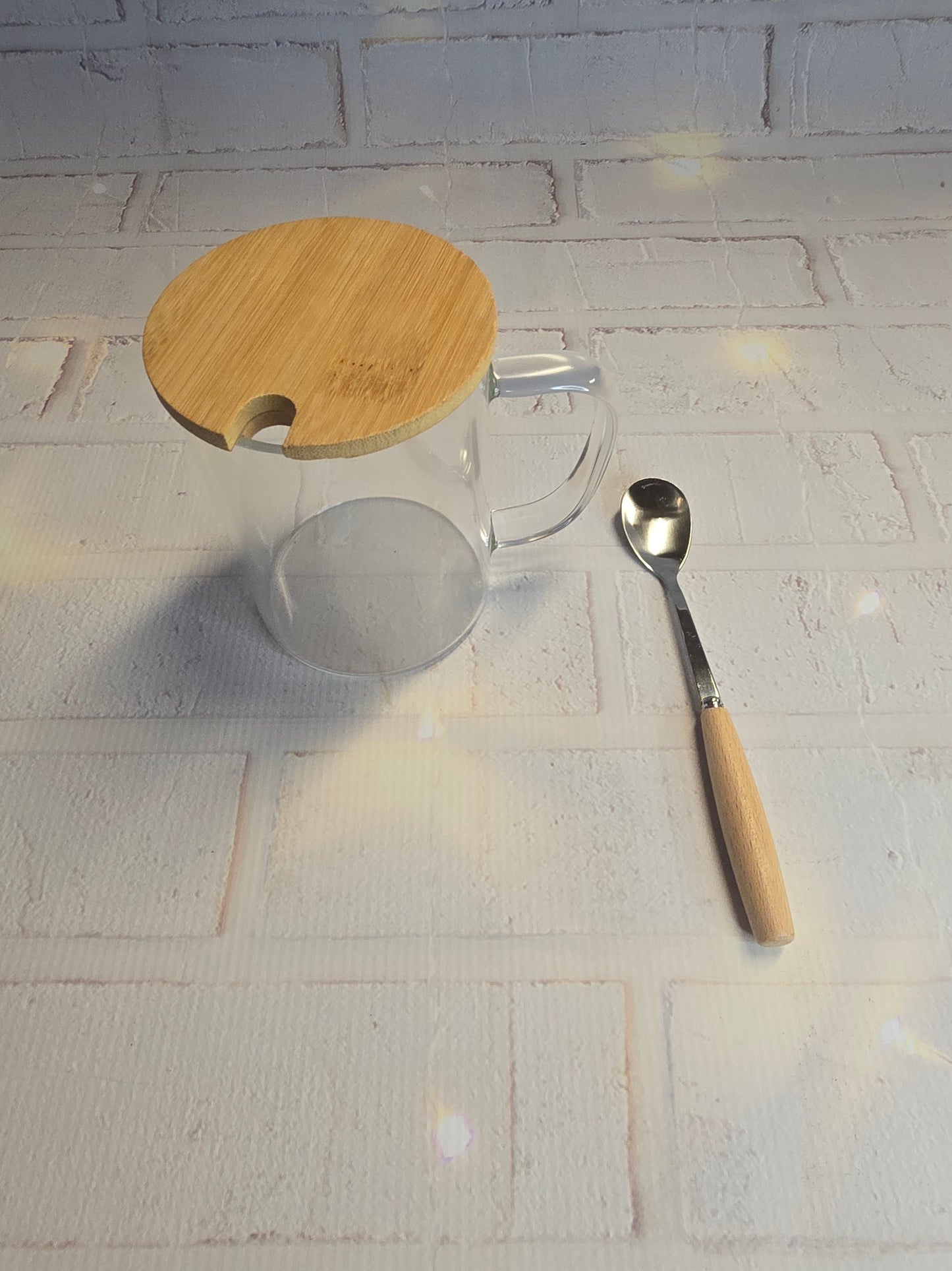 Glass Mug with Lid and Spoon