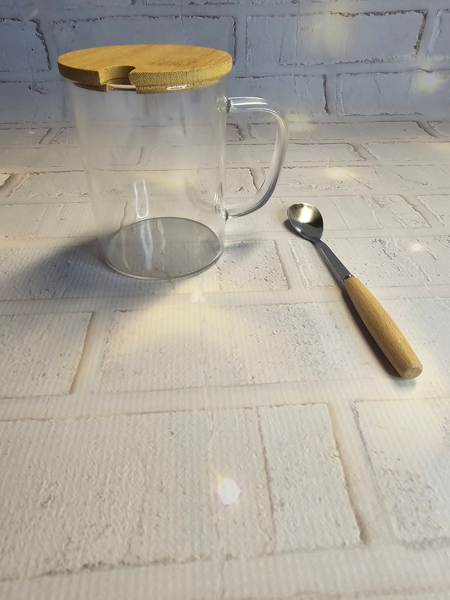 Glass Mug with Lid and Spoon